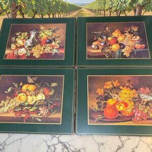 Vintage 4 Pimpernel Cork Back Placemats Realistic Still Life Fruit Flowers
